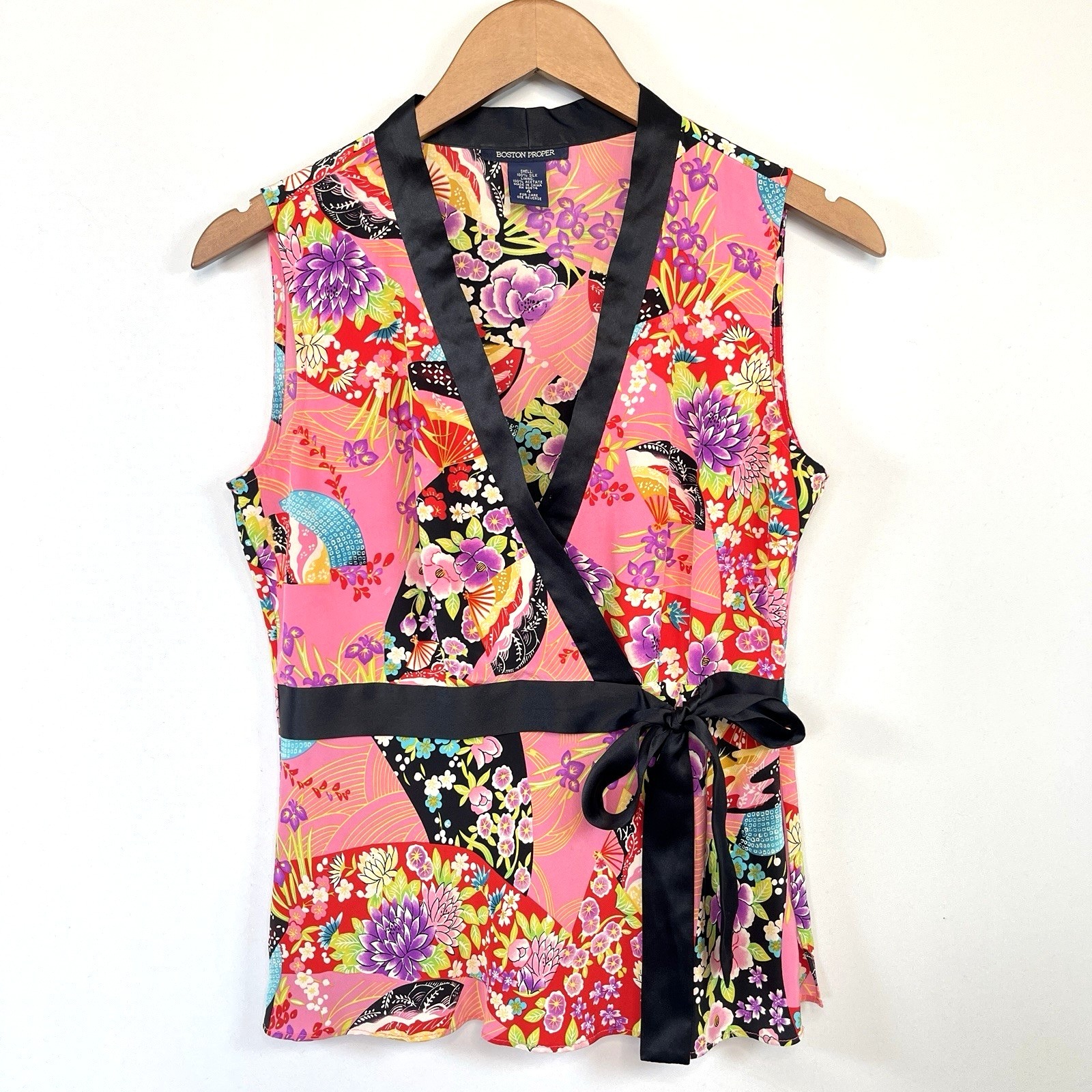 Vintage Y2k Womens Fairy Floral Silk Babydoll Top Size 4 Boho Whimsical Asian